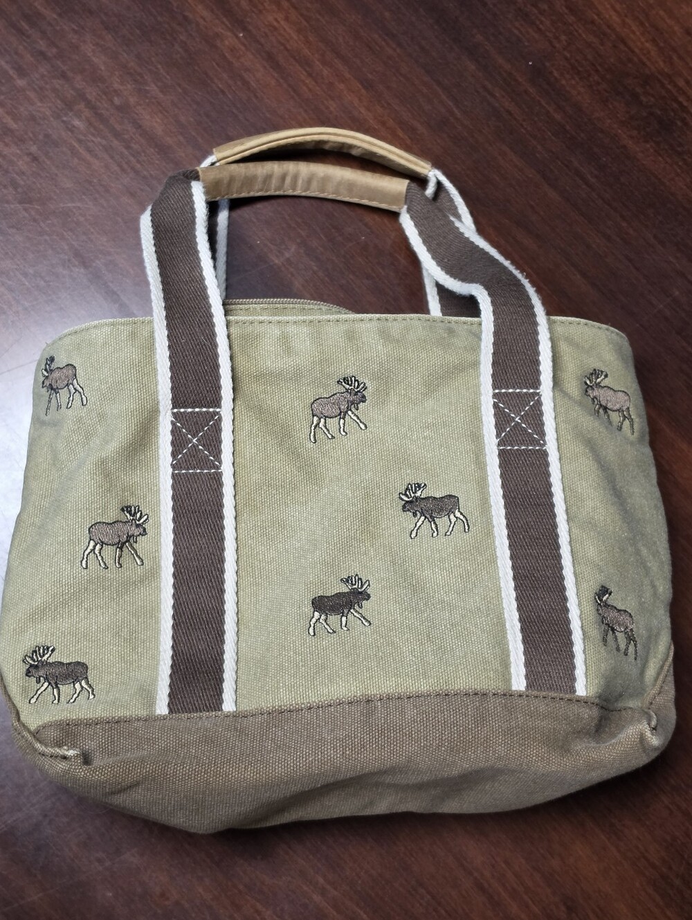 L.l. Bean Boat Tote Mini Canvas Moose Embroidered Tote Bag, Zip Top